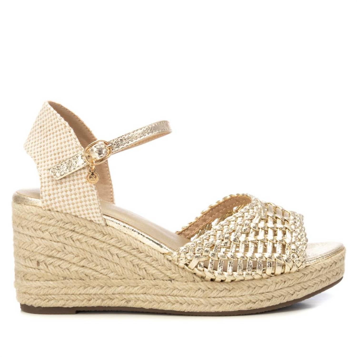 Xti - Women's Metallic Ankle Strap Wedge Sandals