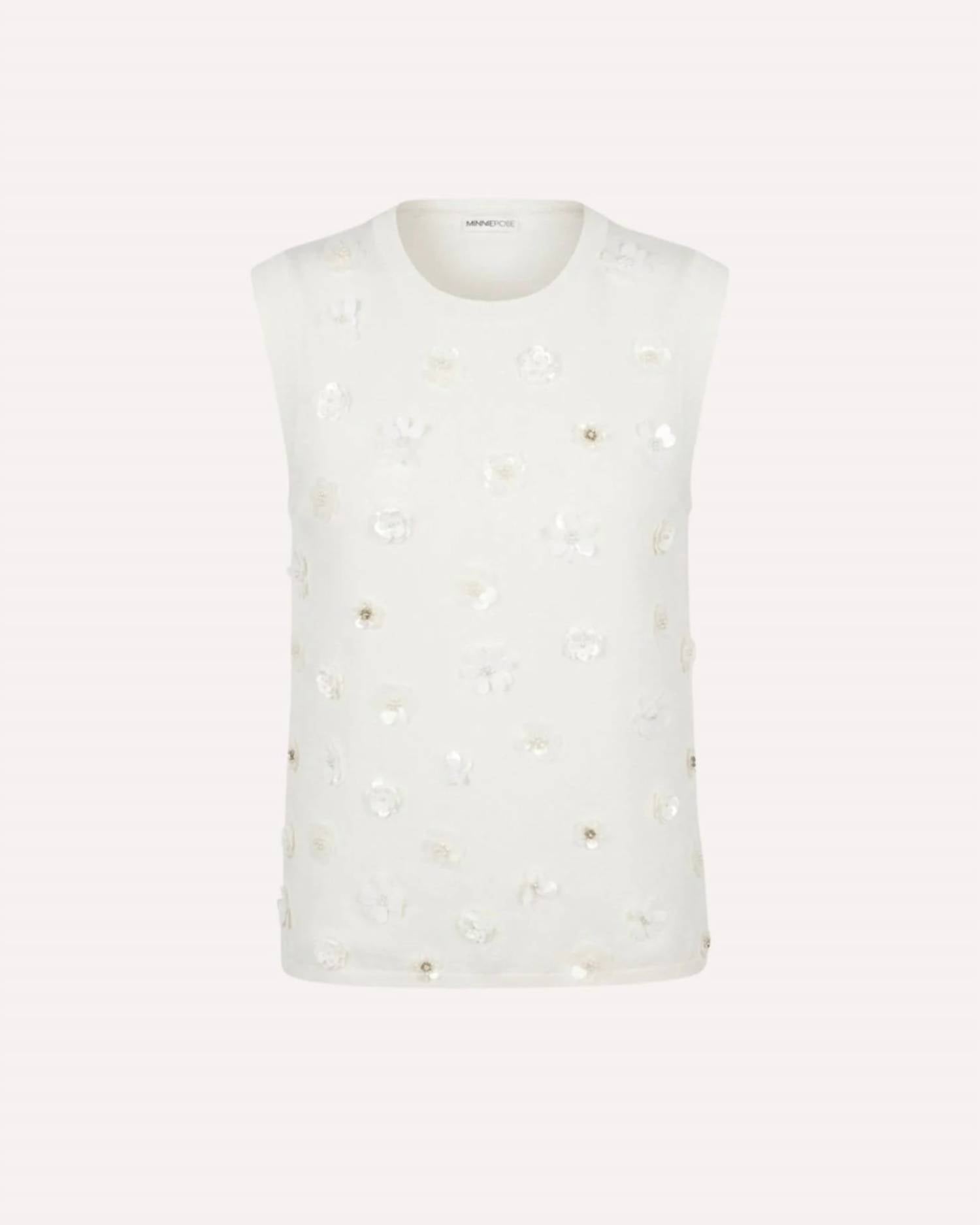 Minnie Rose - Viscose Shell With Floral Sequin Applique Blouse