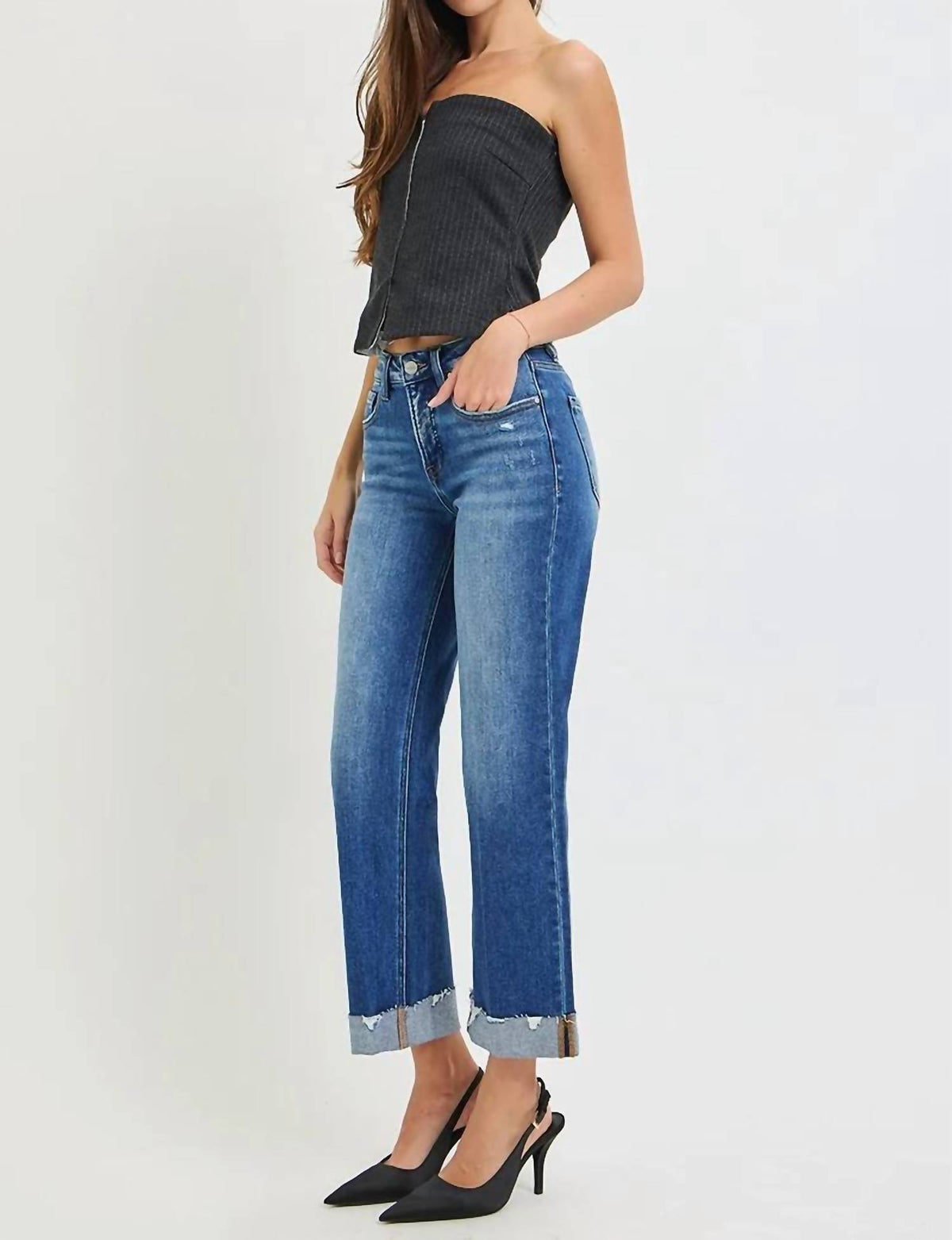 Risen - Tummy Control Mid Rise Wide Straight Jeans