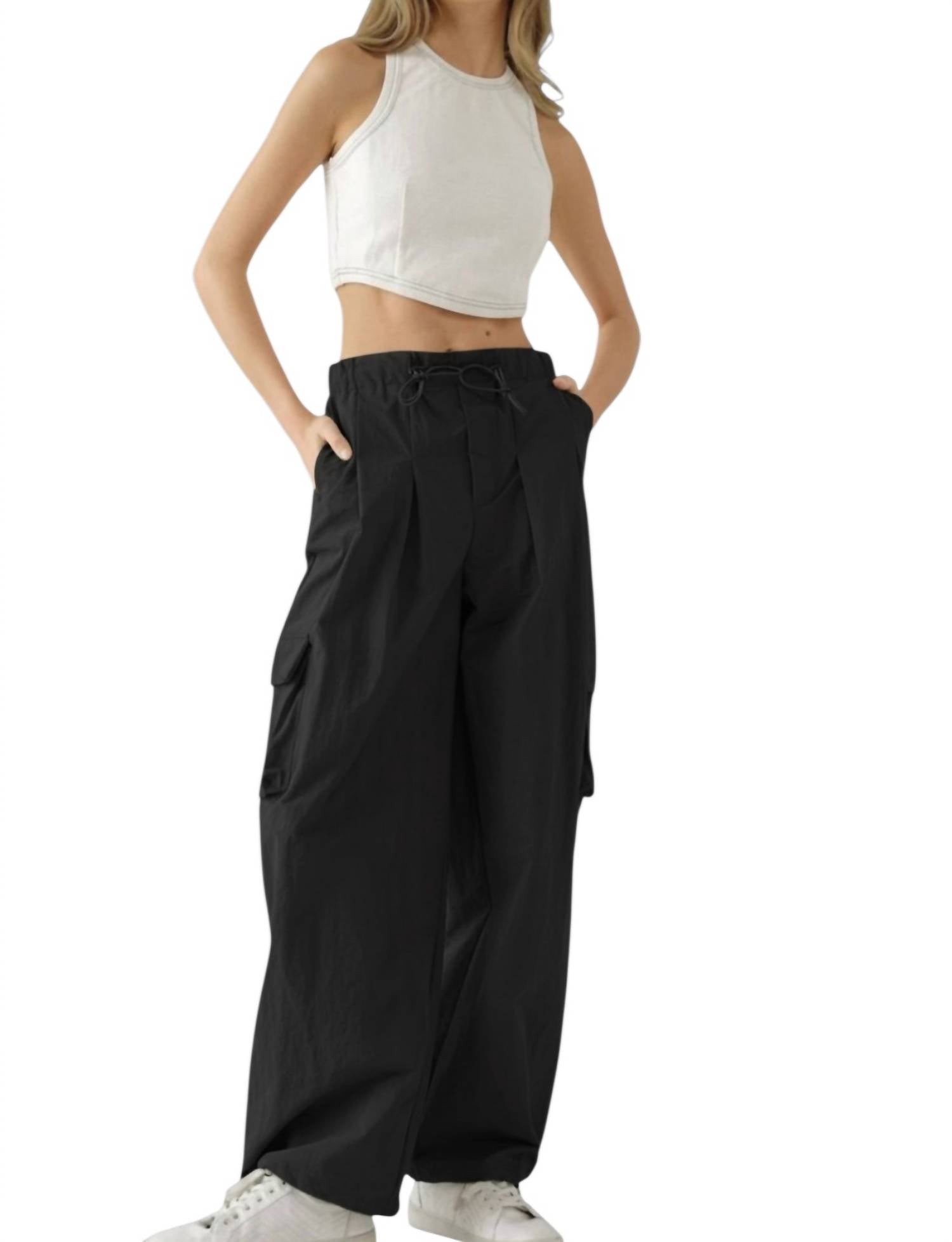 Aaron & Amber Nylon Cargo Pants in black - women's pants