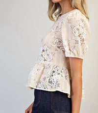 Ee:Some - Floral Lace Puff Sleeve Blouse