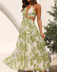 Trendsi - Tropical Print Backless Maxi Sleeveless Dress