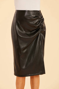 Dolce Cabo - Faux Leather Ruched Side Slit Skirt