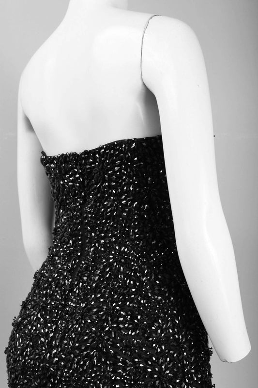 Theia - Strapless All Over Rhinestone And Bead Detail Mesh Dress