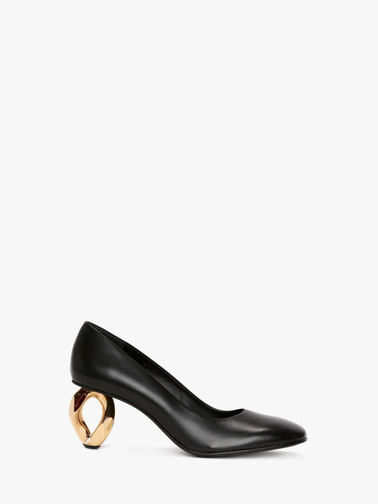 CHAIN HEEL LEATHER PUMPS