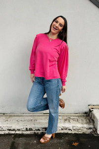 Mododoc - Long Sleeve Pleated Sleeve Sweatshirt