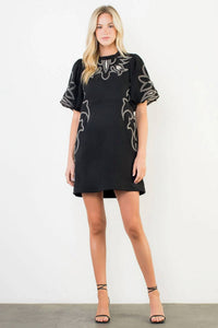 Thml - Puff Sleeve Embroidery Detail Suede Dress