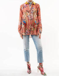 Aratta Gardenia Embroidered Shirt in antique copper - women's shirt - detail view