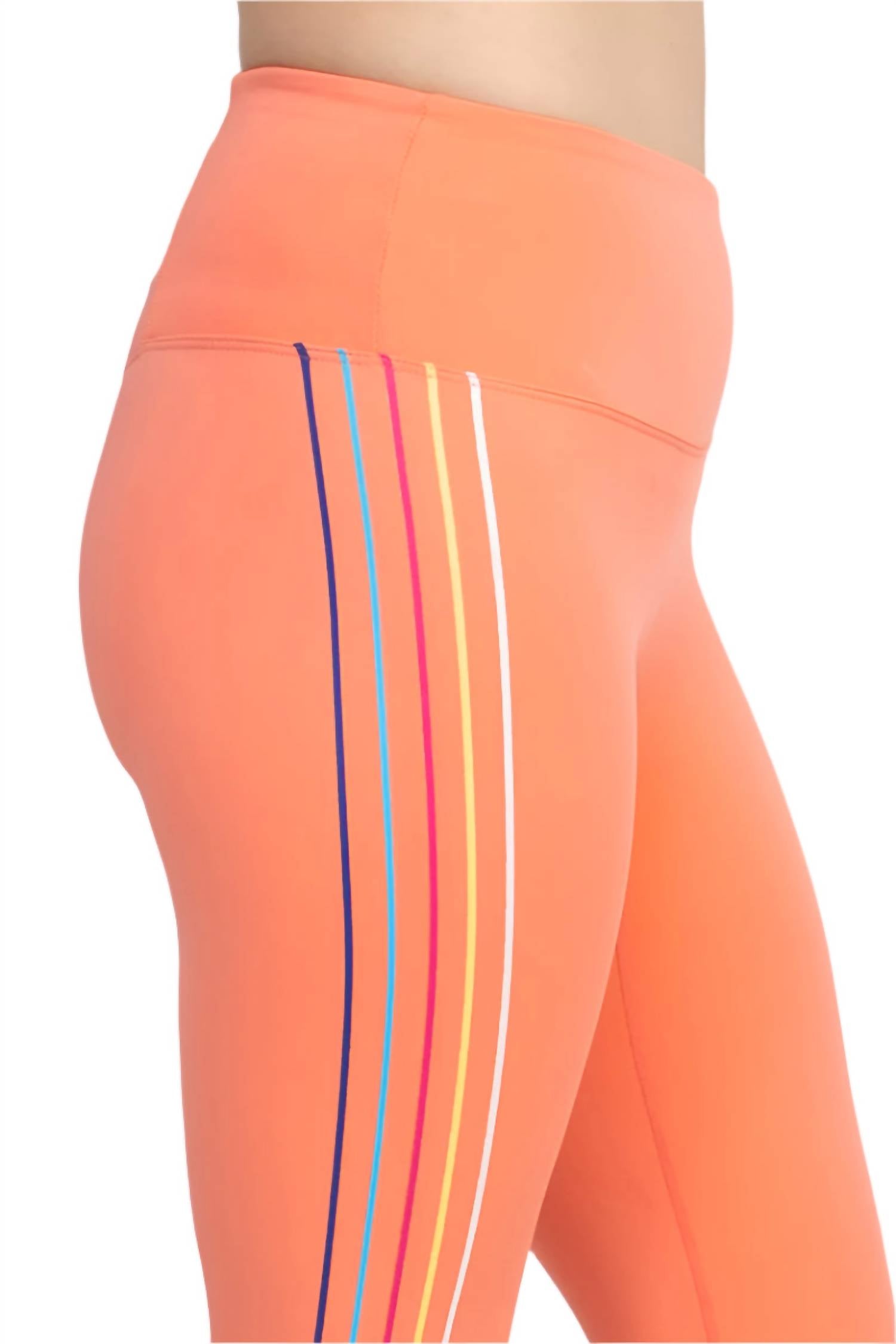 Ac-Tiv-Ology - Mid Waist Banded Rubber Rainbow Strip Leggings