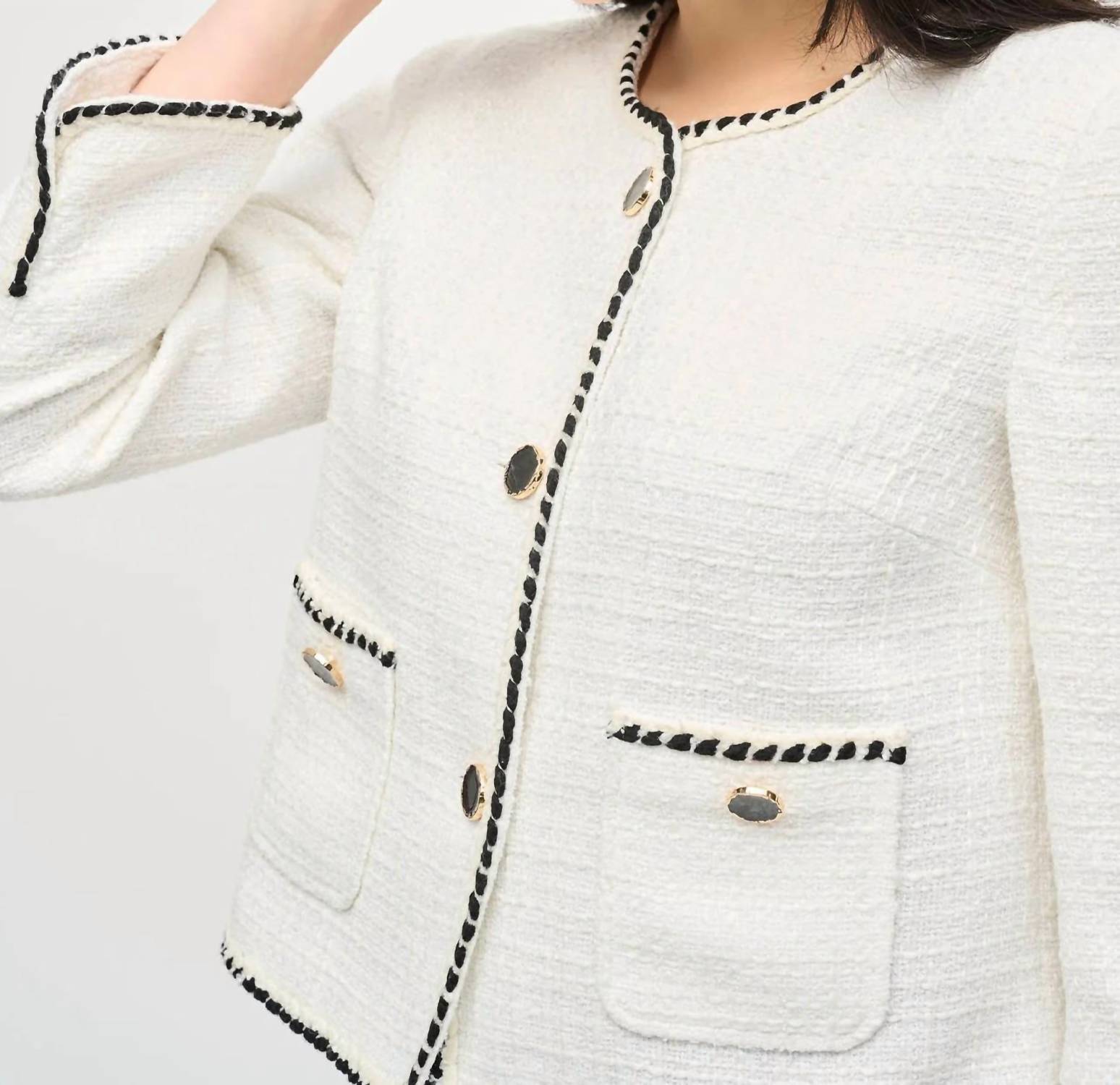 Joseph Ribkoff Bouclé Jacket With Contrast Trim in winter white black - women's jacket - alternate view