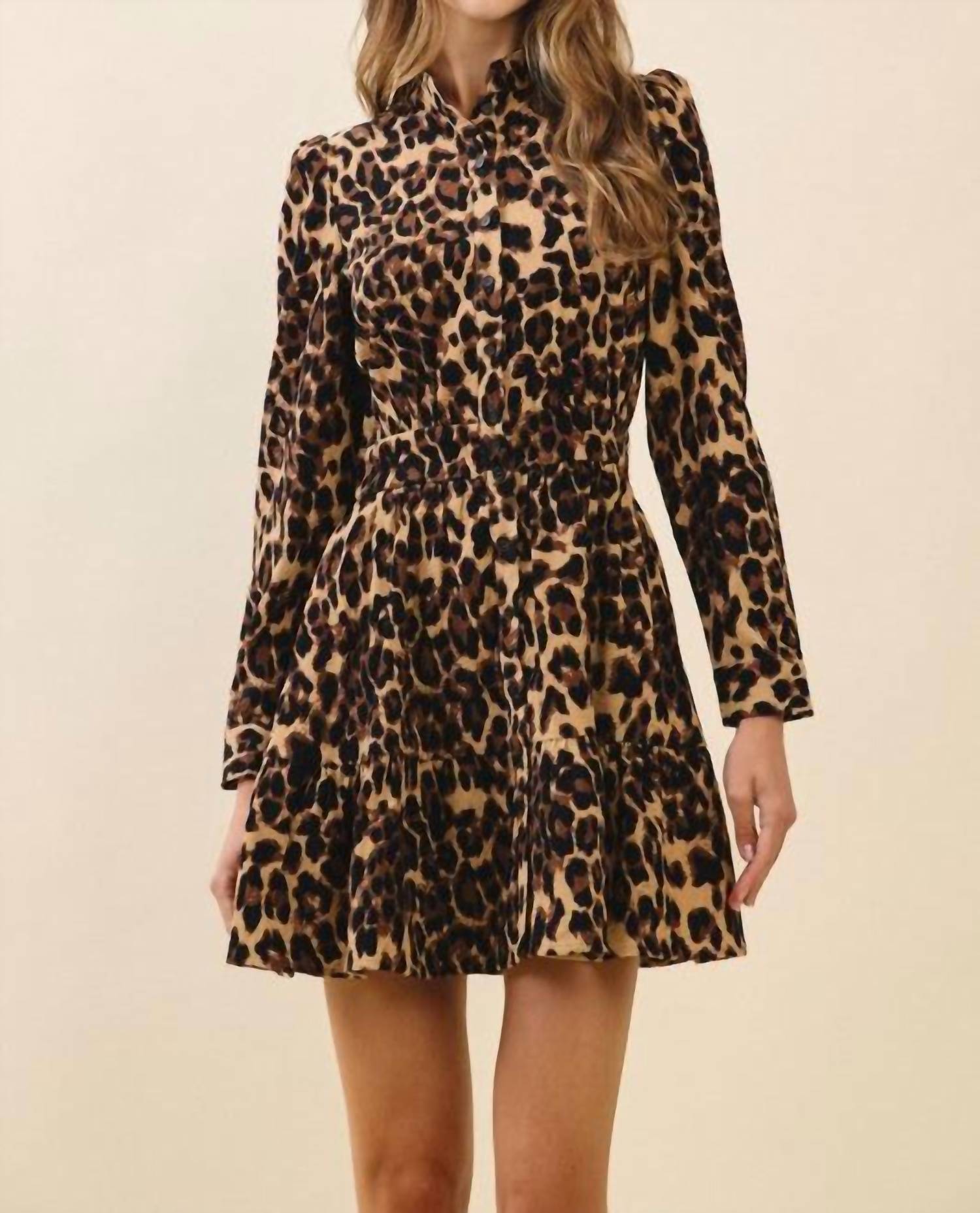 Tcec - Leopard Print Mini Shirt Dress
