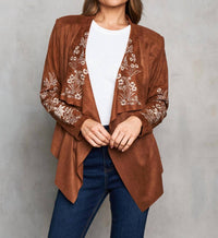 Paparazzi - Faux Suede Embroidered Open Front Short Jacket