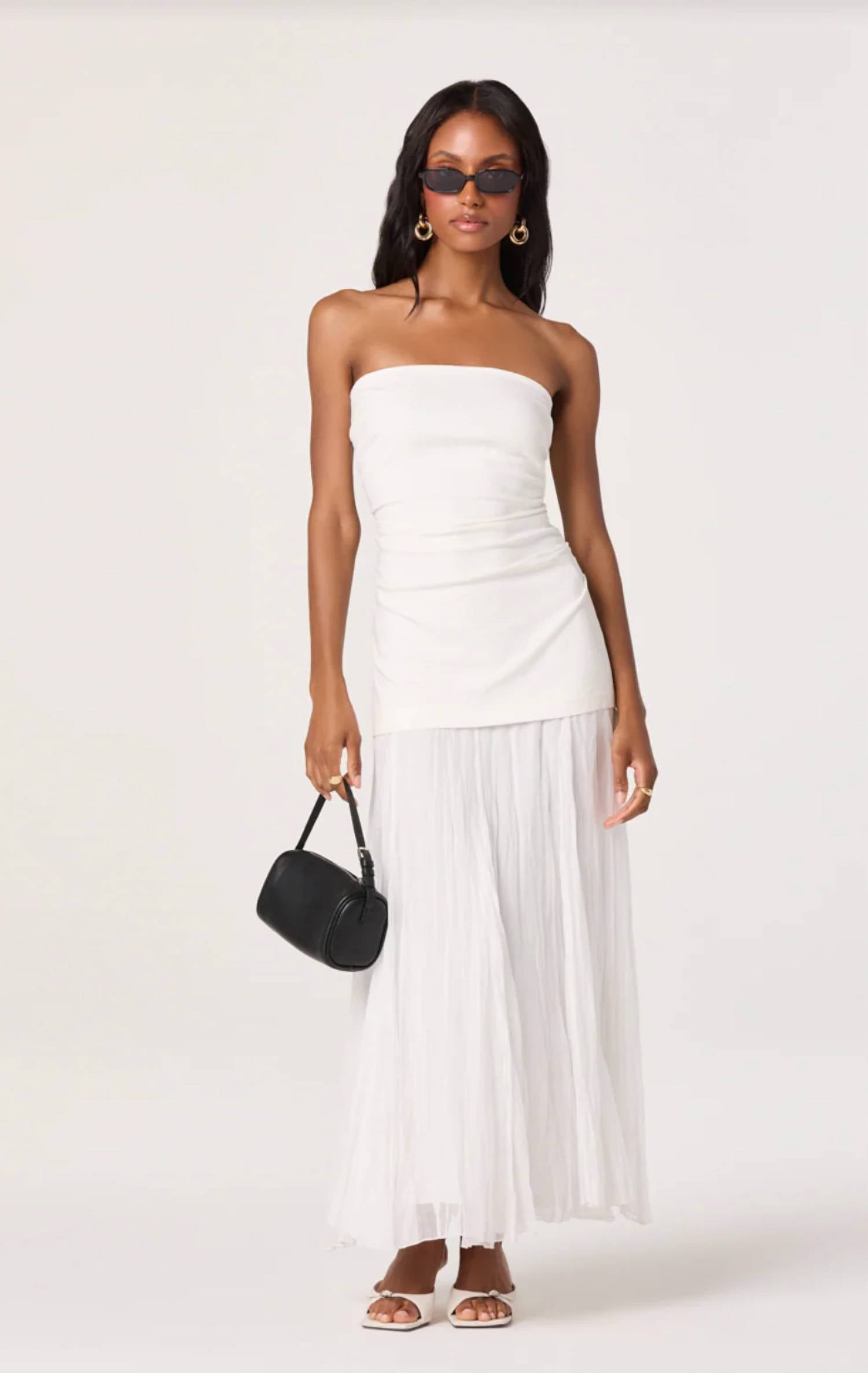 Astr - Yvonne Mixed Media Strapless Maxi Dress