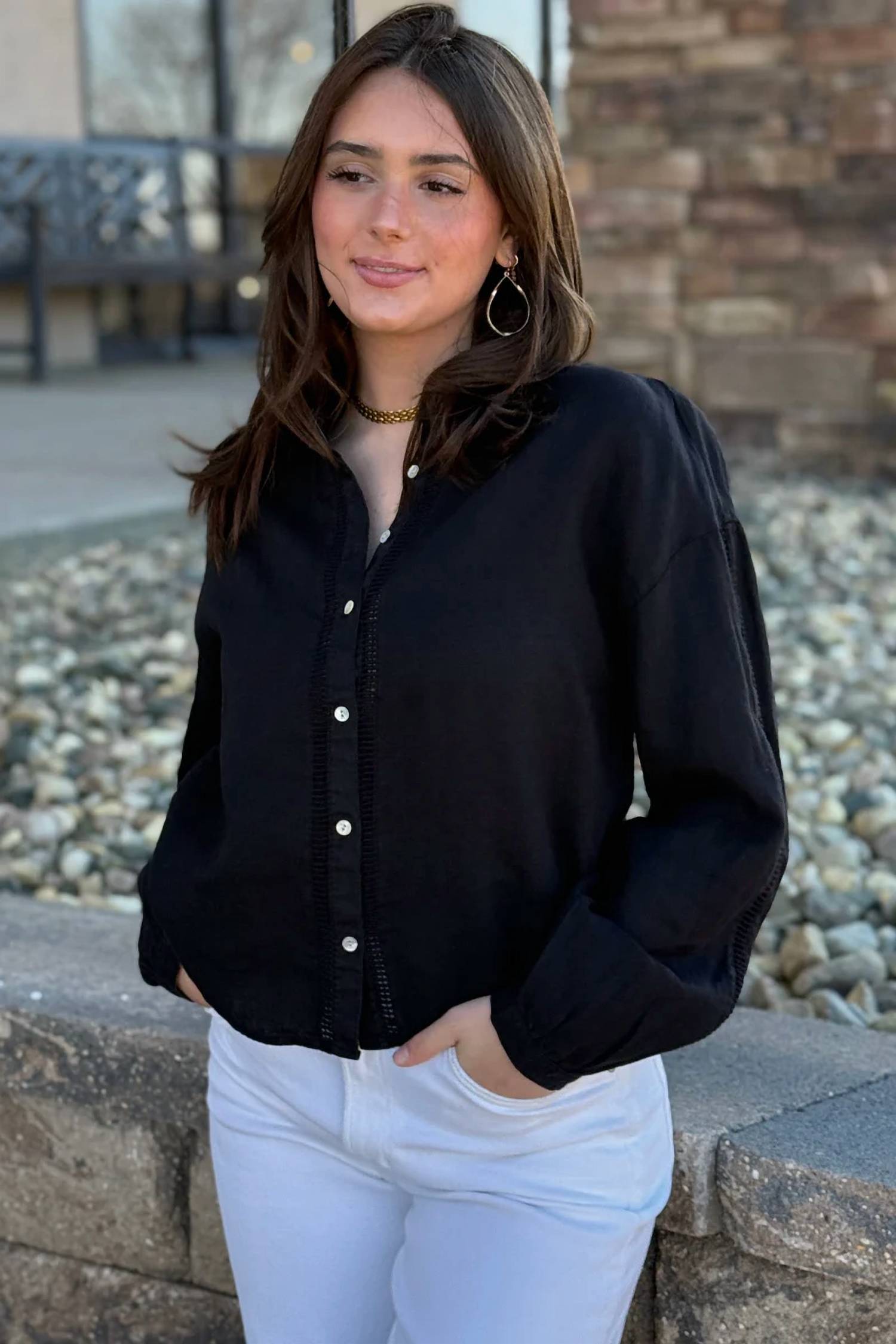 Bella Dahl - Mandarin Collar Trimmed Button Down Top