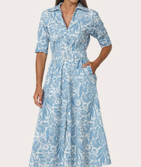 LUSANA Chrissie Belted Poplin Dress in botanical - women's dress - alternate view