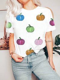 QUEEN OF SPARKLES Pumpkin Tee in white multi - women's t-shirt