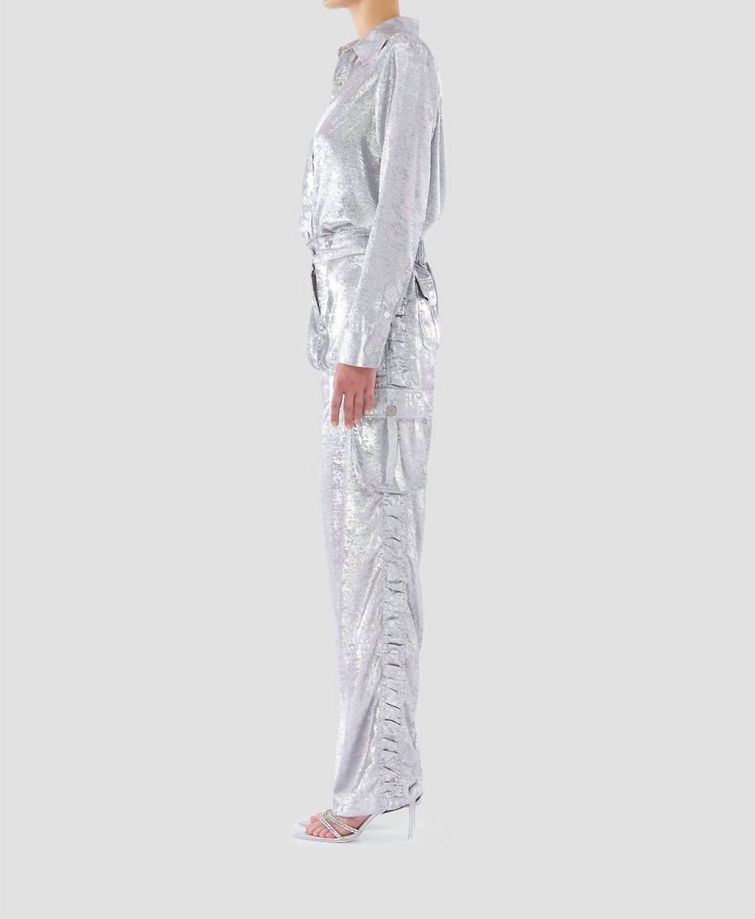 LE SUPERBE Glistening Boyfriend Shirt in silver - women's shirt - alternate view
