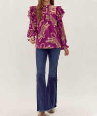Jodifl - Tiger Print Ruffle Sleeve Top