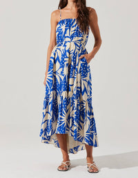 ASTR Sarina Tiered Dress in blue tropical - women's dress