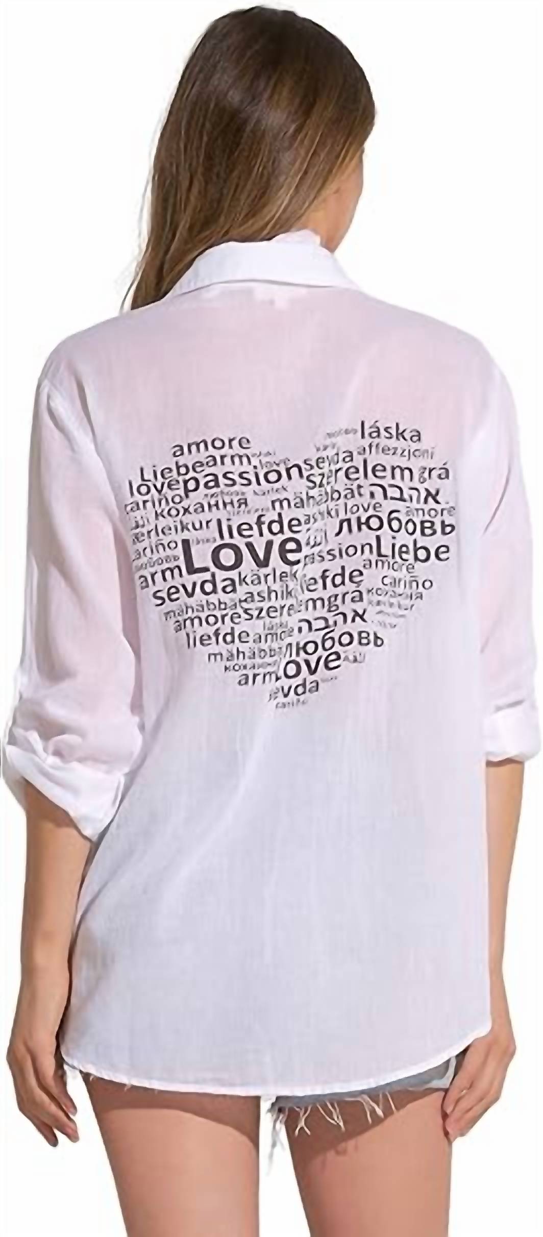 Elan - Long-sleeve Button-down Word Heart Top