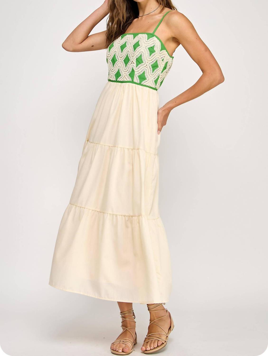 Strut & Bolt - Contrast Diamond Crochet Midi Dress