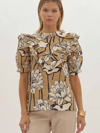 Entro - Floral Ruffle Mock Neck Top
