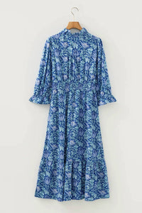 Unishe - Tonal Floral Midi 3/4 Sleeve Dress