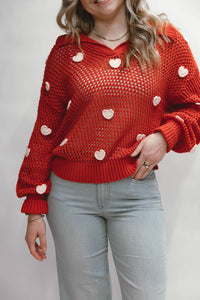 Aaron & Amber Crochet Heart Embellishment Sweater in red - women's sweater
