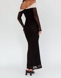 One and Only Collective Strangers In The Night Off Shoulder Tie Maxi Dress in the night off shoulder tie maxi dress in black - women's dress - detail view
