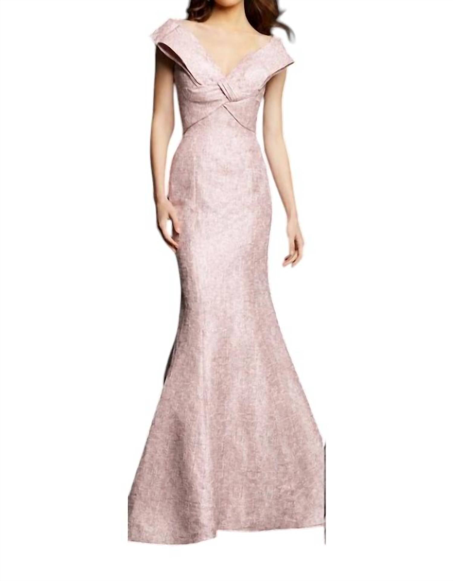 Jovani - Cap Sleeved Bow V-neck Gown