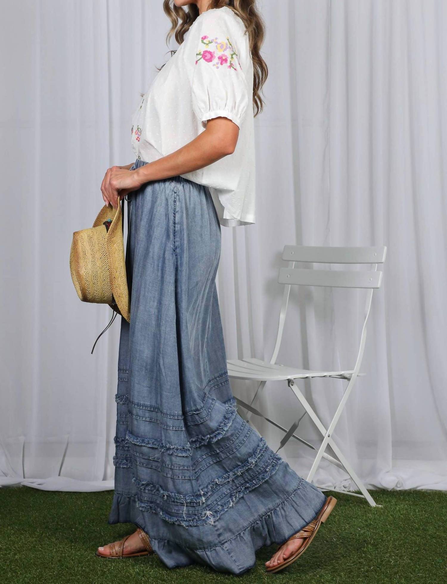 Vine & Love - Ruffle Frayed Hem Maxi Skirt