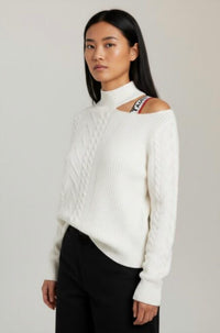 The Athletic Side Of Us - Women's Victorian Cut-out Shoulder Sweater – Ribbed Knit