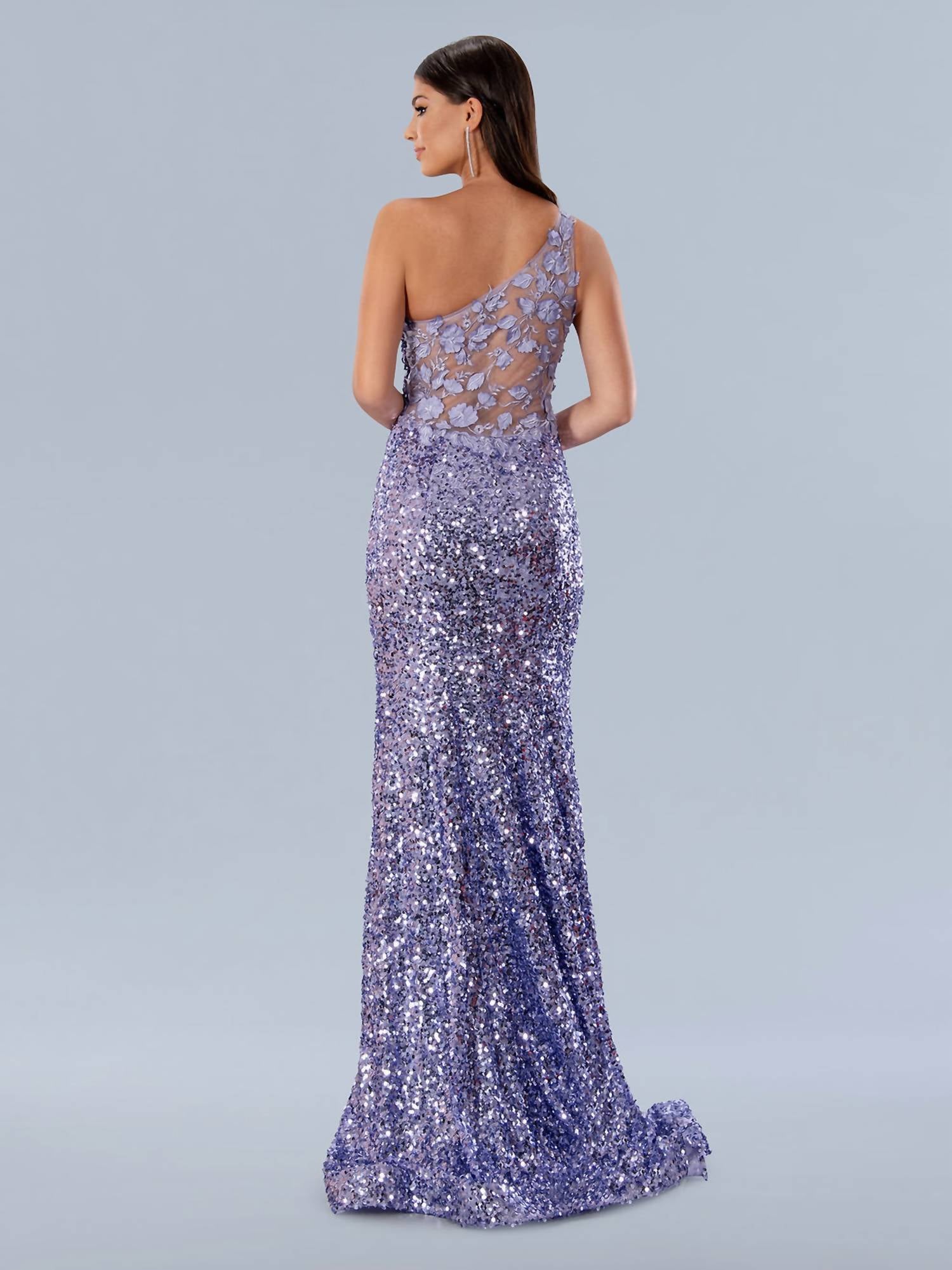 Stella Couture - One Shoulder Sequin Lace Prom Dress