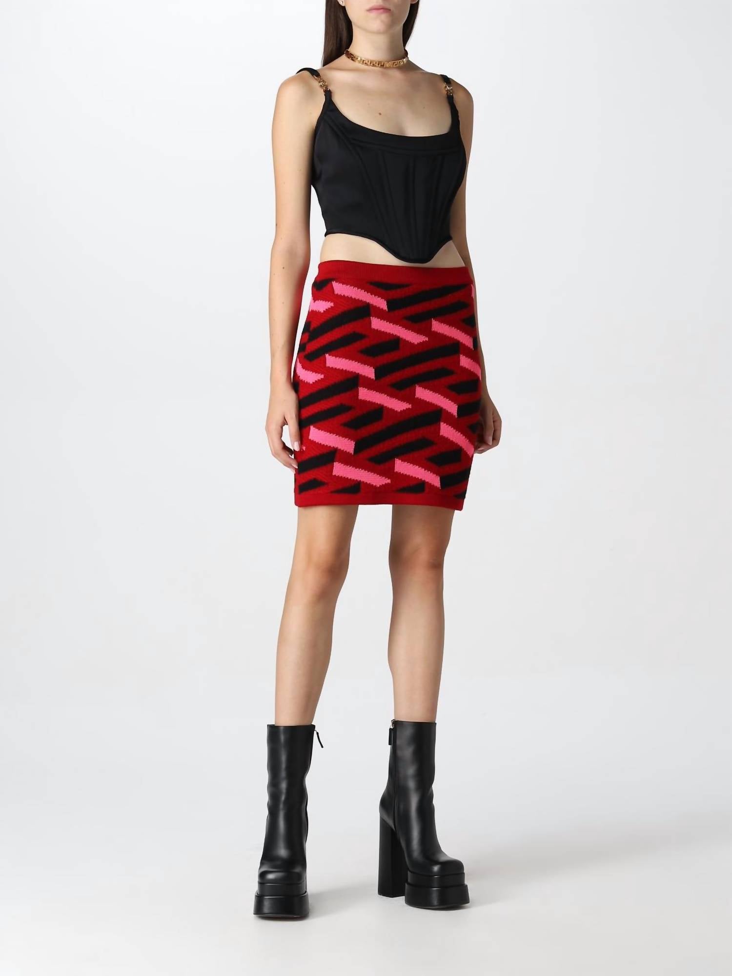Versace - La Greca Wool Blend Knit Skirt
