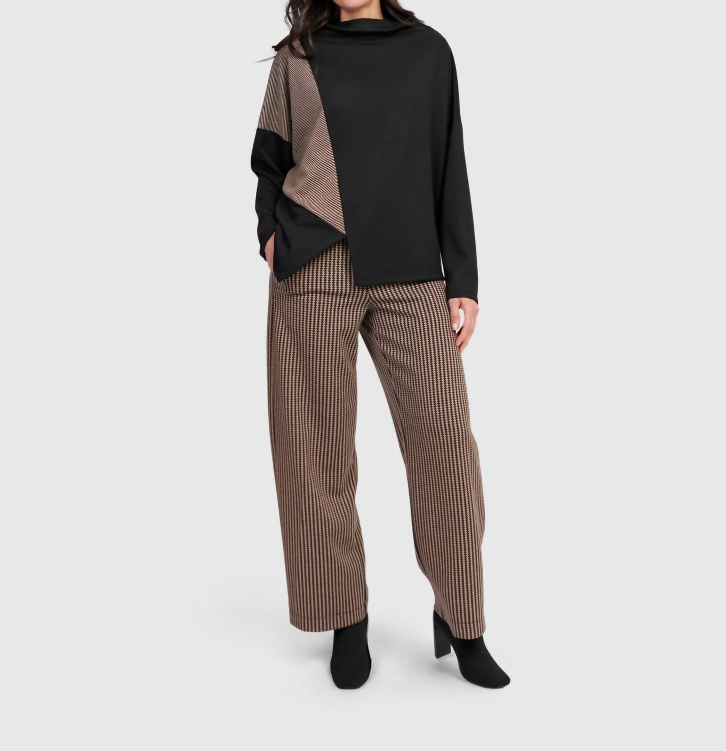 ALEMBIKA Brighton Funnel Top in chocolate - women's long sleeve top - detail view