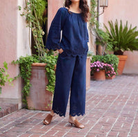 Karen Kane - Embroidered Scallop Edge Cropped Pants