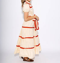Tcec - Scallop and Stitch Bow Tie Tiered Midi Dress