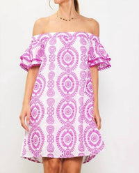 Skies Are Blue - Embroidered Eyelet Off-shoulder Dress