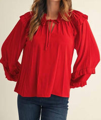Jodifl - Ruffle Accent Peasant Style Top