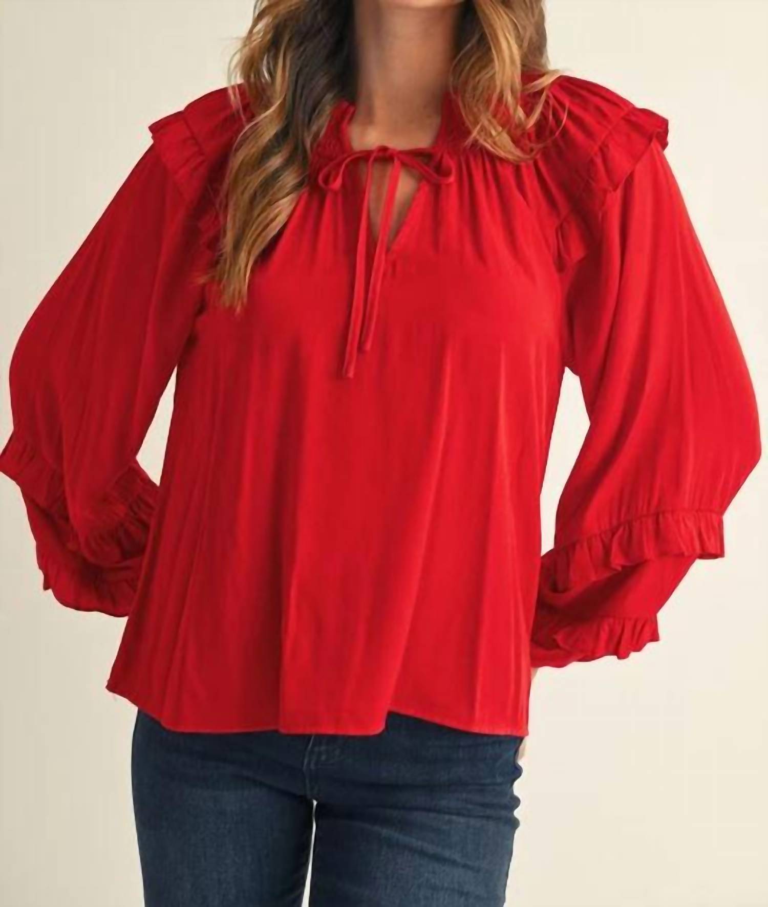 Jodifl - Ruffle Accent Peasant Style Top