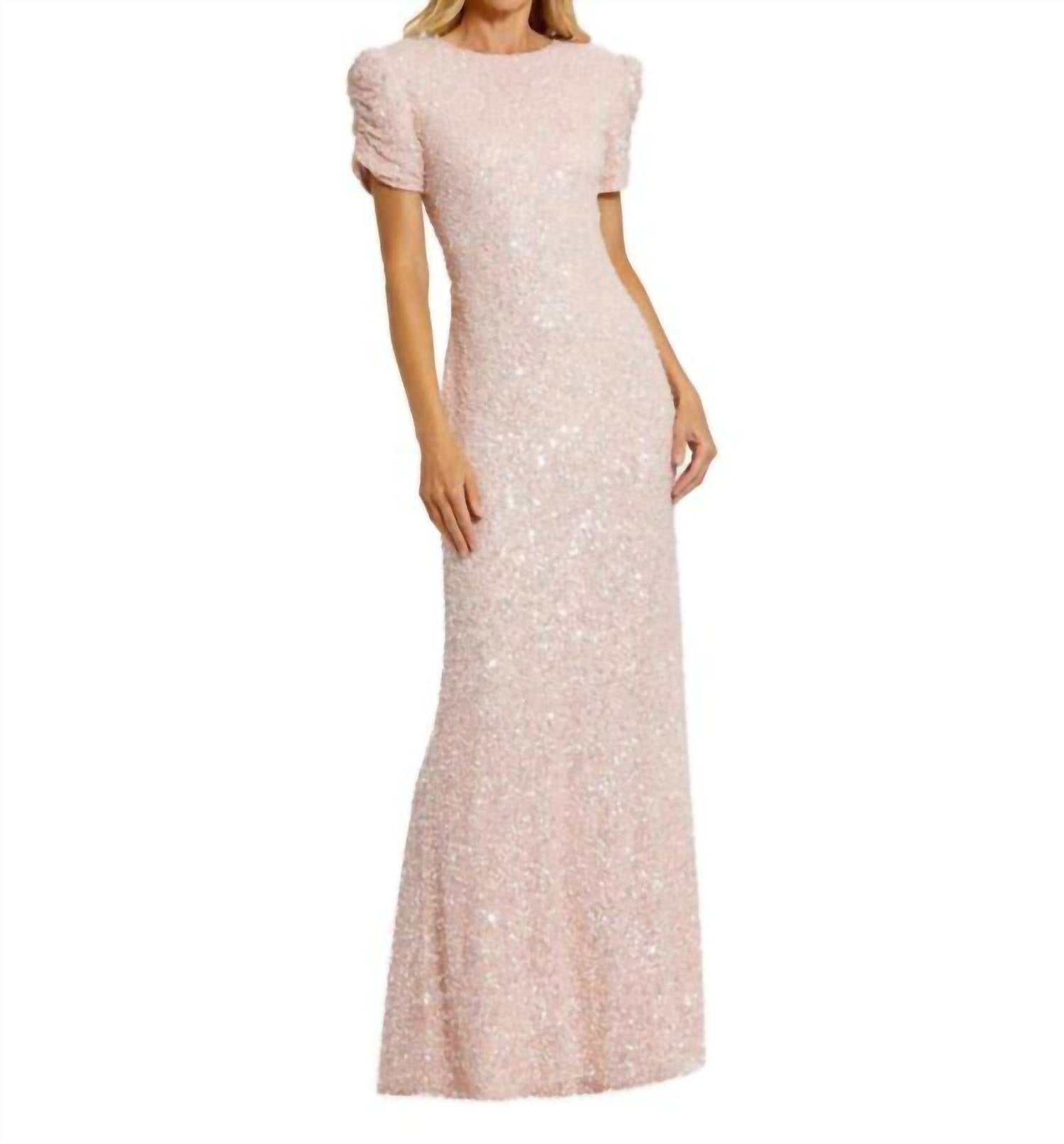 MAC DUGGAL Puff Sleeve Beaded Dress in blush - women's dress