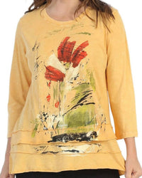 Jess & Jane Celine Mineral Washed Cotton Layered Top in wheat - women's blouse - detail view