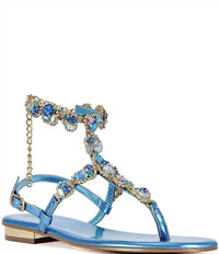 Azalea Wang - Women's Marinella Jewel Embellished Ankle Wrap Thong Sandals