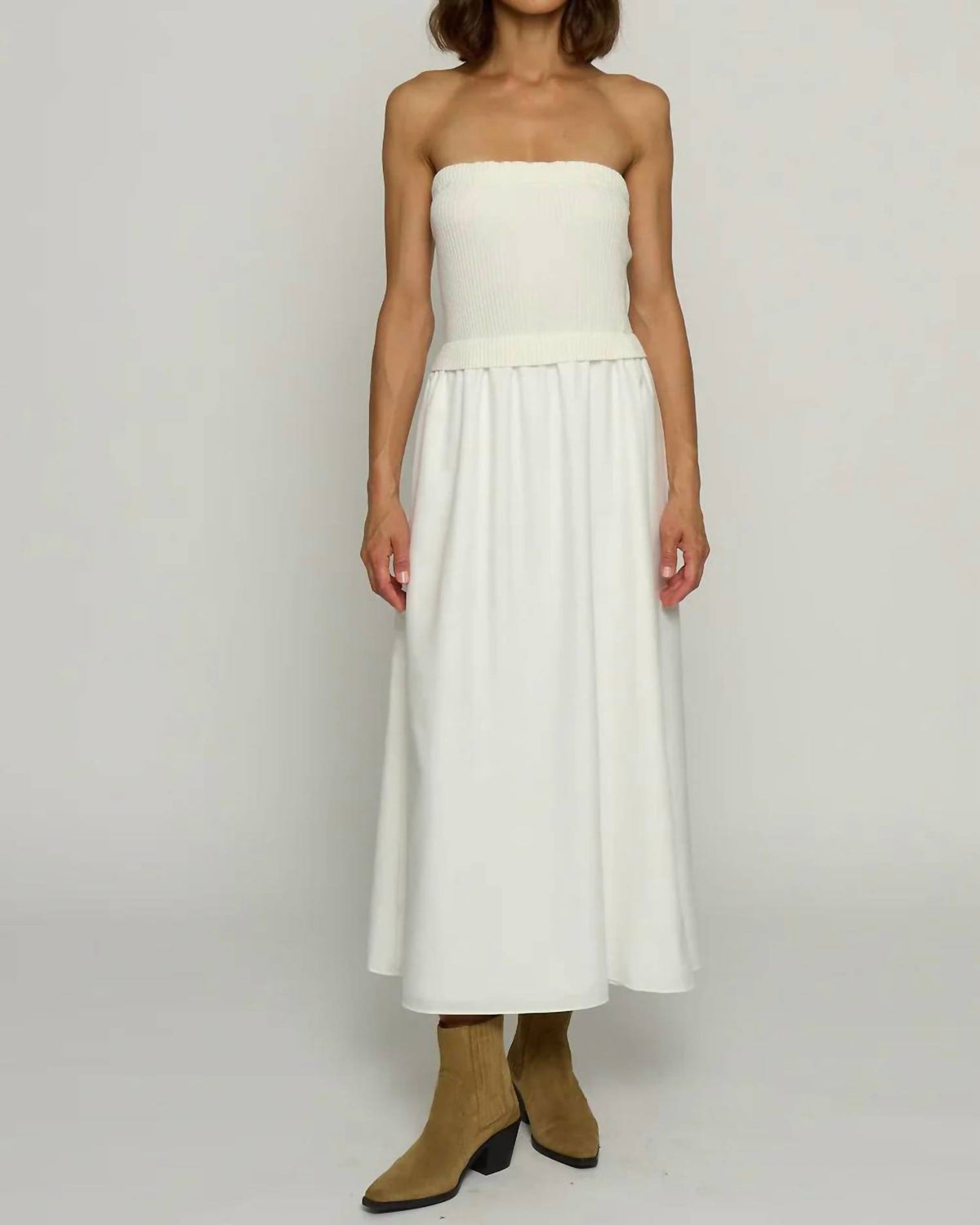 Central Park West - Knit and Woven Skirt Strapless Midi Dress