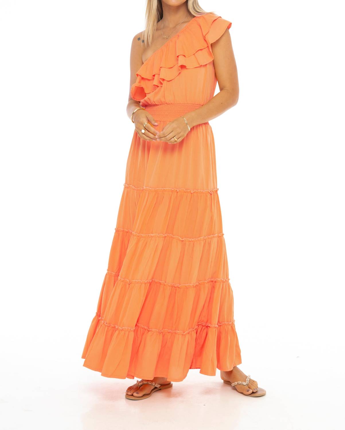 SKEMO Alani Frill Dress in orange - women's dress
