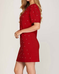 She + Sky - Scattered Rhinestone Trim Short Dress