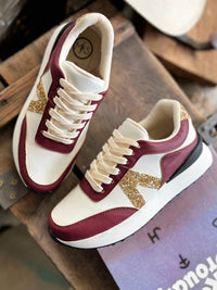 Maker's Women's Nova Glitter Sneakers in burgundy - women's sneaker - detail view