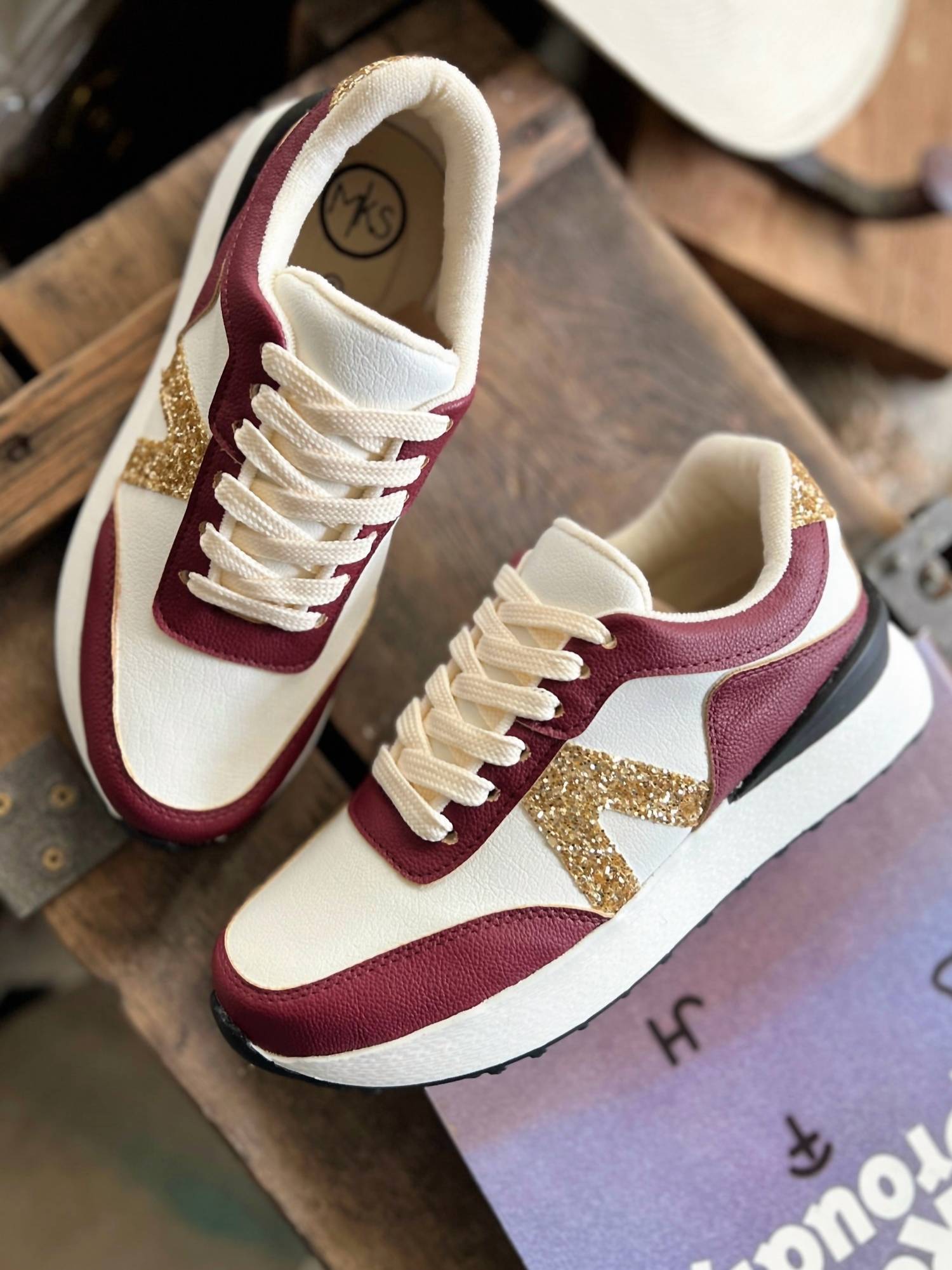 Maker's Women's Nova Glitter Sneakers in burgundy - women's sneaker - detail view