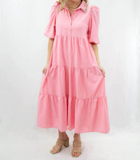 Tcec - Jeweled Collar Midi Tiered Shirt Dress