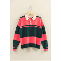 Hyfve - Contrasting Striped Sweater With Polo Collar